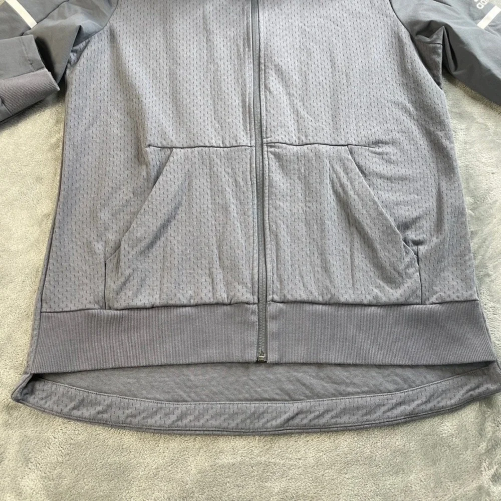 Adidas Womens Sz Medium Gray Mesh Body Full Zip Hooded Squad‎ Jacket Performance